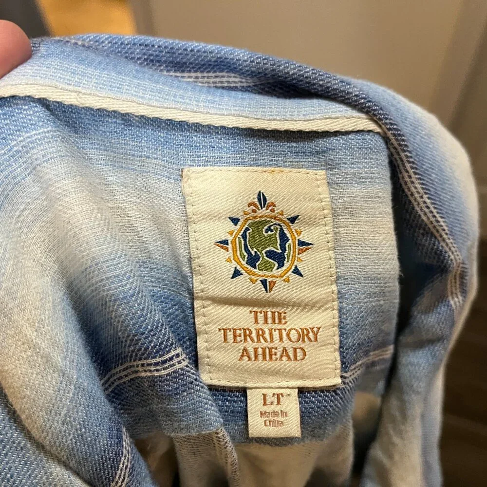 🧵 The Territory Ahead Men’s Linen Blend Camp Shirt Blue Ivory LT Large Tall 🌿